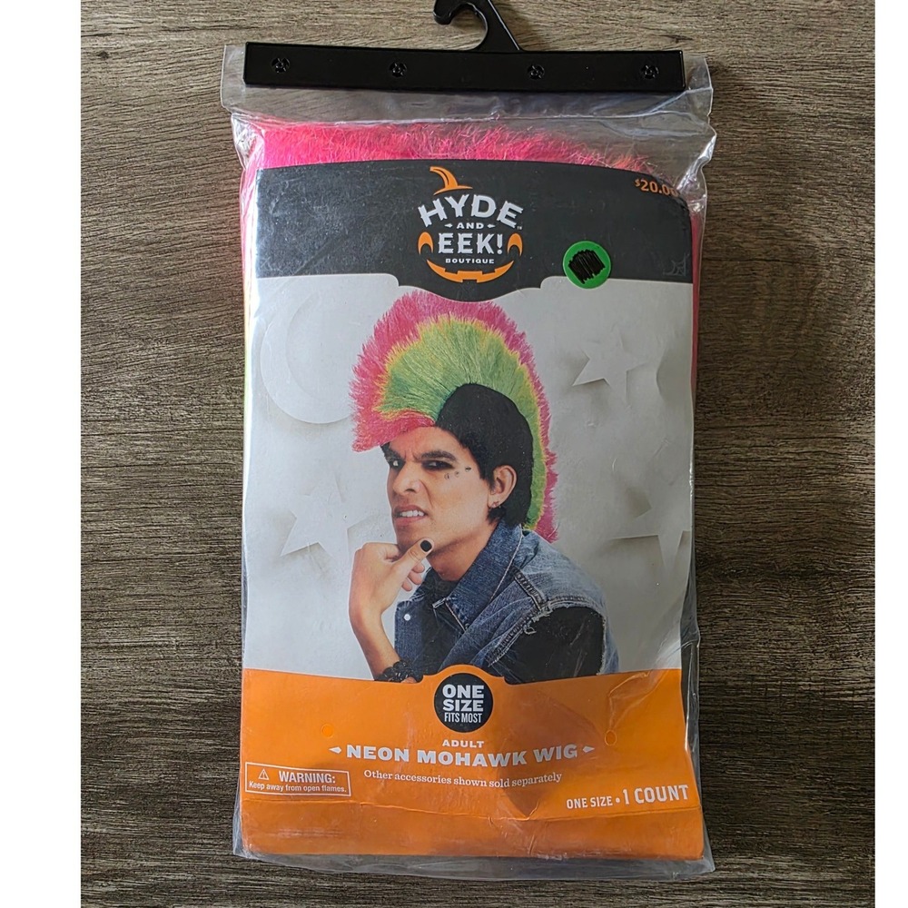 Hyde and EEK Boutique Adult Neon Mohawk Wig Pink Green Black Punk 80s Costume